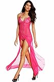 Honeystore Women's Sexy Chiffon Babydoll Nightwear Long Gown Lingerie with Thong Hot Pink M