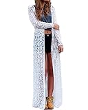 ZANZEA Ladies Beach Boho Open Cardigan Loose Long Lace Floral Maxi Tops Dress Off White 12