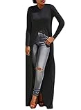 Happy Sailed Women Long Sleeve V Neck Irregular Soft Casual Long Tops Blouses, Small Black