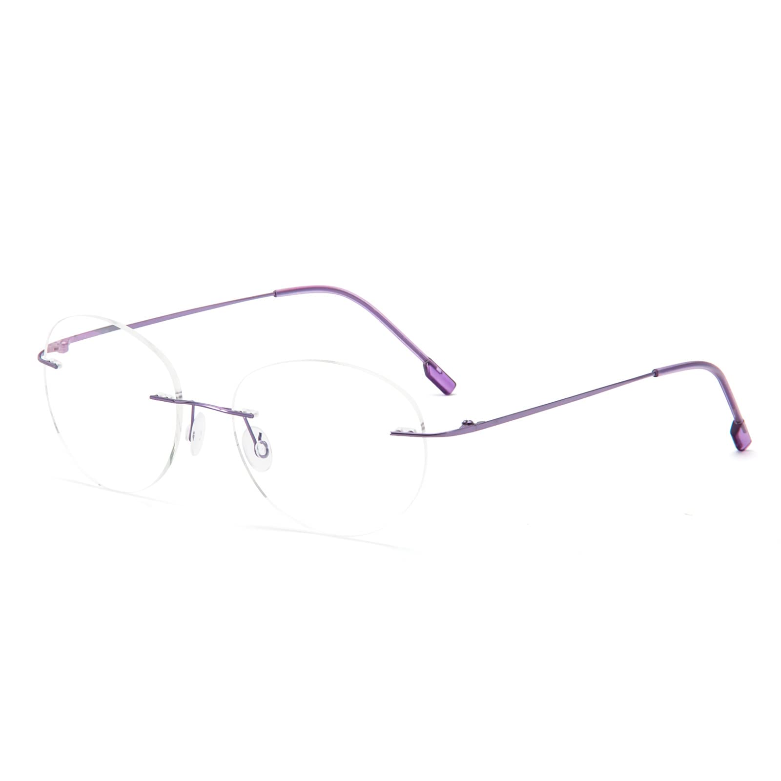 KoKoBin Round Rimless Reading Glasses Super Light Titanium Alloy Reading Aid for Men and Women, purple
