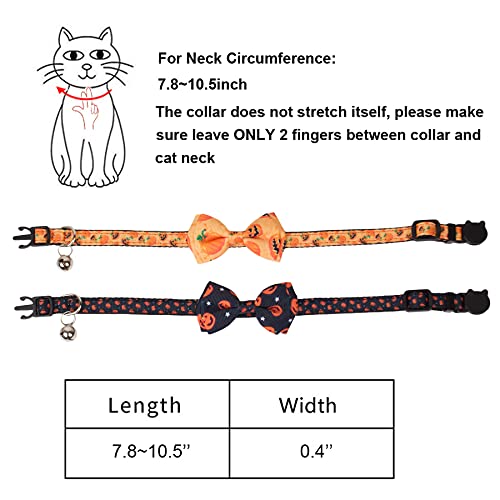 Halloween Cat Collars with Bow Tie Bell, 2 Pack Breakaway Kitten Collar with Removable Bowtie