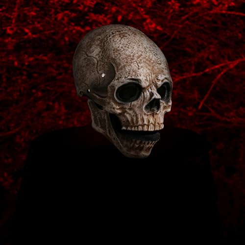 Halloween Mask Scary Full Head Skull Masks with Moving Jaw Realistic Latex Skeleton Props Cosplay Party Costume (A)