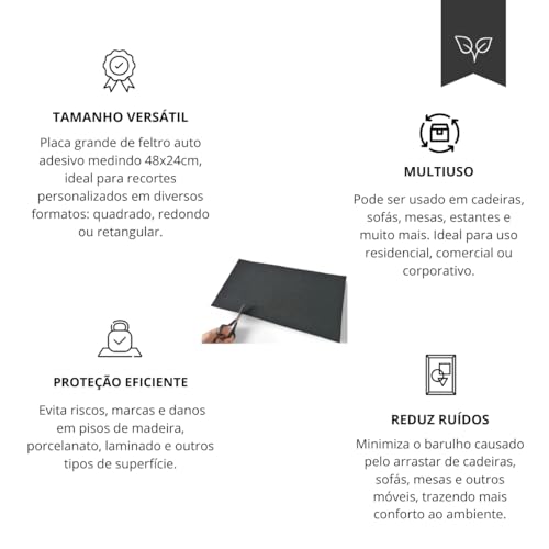 Protetor Móveis Feltro Auto Adesivo Placa Grande 48x24cm Recorte Quadrado Redondo Retangular autocolante para Pé Cadeira Sofá Feltros Anti-Risco Ruídos Protetores Piso no Geral