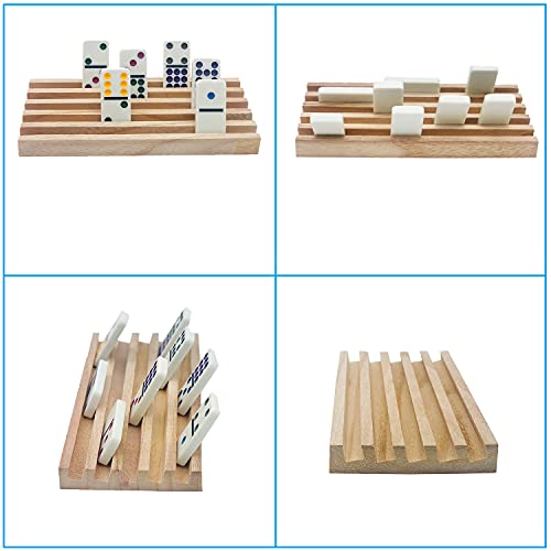 ESSAJOY Wooden Domino Trays/Racks Set of 8 Mexican Train Domino Trays