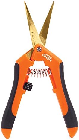 TrimSmart QUALITY Curved BLADE TRIMMING SCISSOR Precision Bud Pruning Shears Plant Trimmer (Curved Blade, Tangerine Orange)