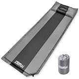 Foxelli Sleeping Pad - Comfortable & Compact Self Inflating Sleeping Mat with Pillow, Lightweight, Moisture-Proof Camping Pad, Perfect for Hiking & Backpacking