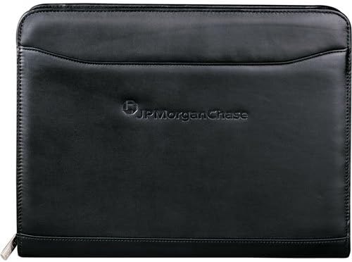 Leed's Leather Zippered Portfolio Organizer with Writing Pad Black