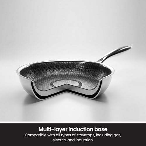 VOGATI FRY PAN 24CM TRY-PLY STAINLESS STEEL (3 LITRES) WITH GLASS LID -WELDED HANDLE-INDUCTION COMPATIBLE COVERED PAN-SHALLOW CASSEROLE - (100% PFOA FREE) (3 Litres)