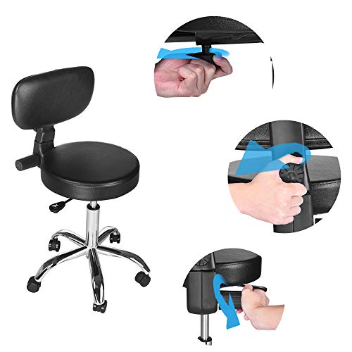 Staron Hydraulic Lift Height Adjustable Rolling Swivel Stool Chair with Round Beauty Seat with Backrest for Treatment of Salon,Massage, Factory, Shop (Black)
