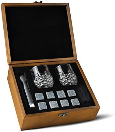 Emenar Whiskey Stone Gift Set - Maestro Artisan Crafted Small Whiskey Glasses, Granite Chilling Stones, Tongs, Velvet Icebag and Premium Giftbox - Collectible Luxury Cut Crystal Glass and Barware