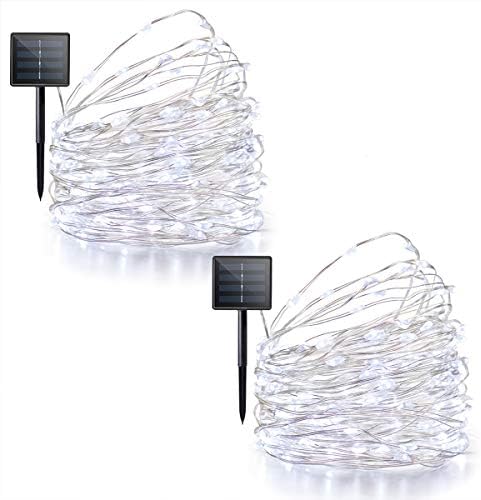 Lalapao Solar Powered String Lights 2 Pack Starry Fairy Lights 200 LED Outside Copper Wire Waterproof Xmas Decor Lighting with 8 Modes for Christmas Outdoor Indoor Tree Bedroom Garden Party (White)