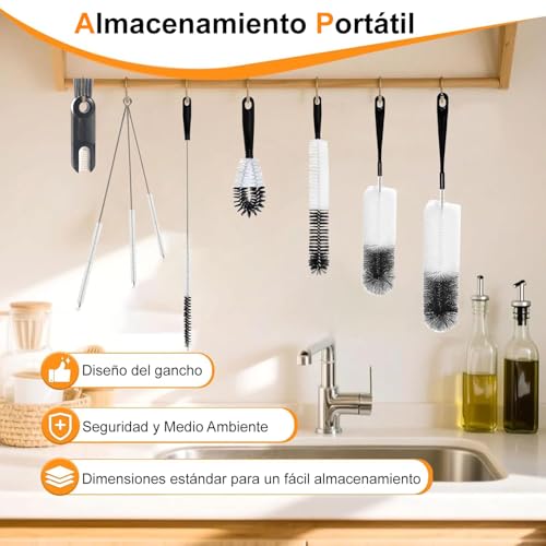 9 Piezas Cepillos de Limpieza para Botellas, Cepillo para Lavar Botellas Multifunción con Orificio para Colgar, Cepillo de Tubo de Pajitas de Nylon para Botella, Biberones, Termos,Tarros,Tapones-Negro