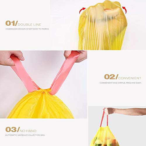 8 Gallon Drawstring Trash Bags,WanJiaXinHui Colorful Yellow Medium Kitchen Garbage Bags,Extra Strong Rubbish Bags for Home,Office,Car(90counts/6rolls) - Thumbnail 4