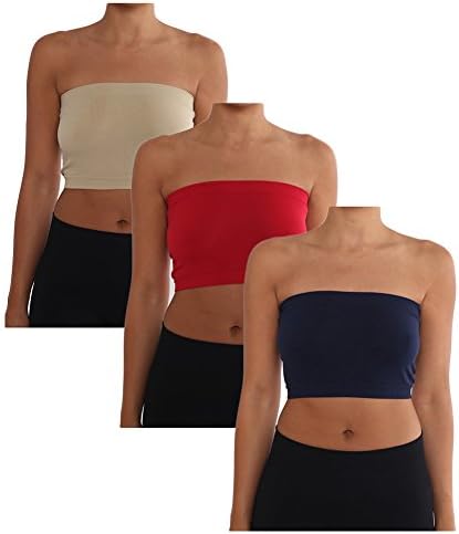 AEKO Women's Combo Pack One Size Strapless Base Bra Layer Bandeau Seamless Tube Top Regular and Plus Sizes Pack of 3