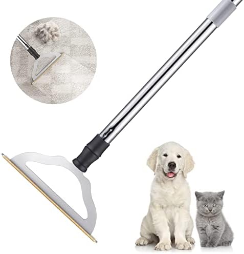 47“ Adjustable Long Handle Carpet Rake Pet Hair Remover, Reusable