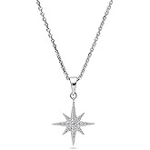 BERRICLE Sterling Silver Crescent Moon North Star Pendant Necklace for Women - Cubic Zirconia CZ, Yellow Gold/Rhodium Plated, 18 inch