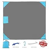 RUNPO Beach Blanket Sand Free Compact Waterproof Outdoor Beach Pocket Mat for Travel, Camping, Hiking, Picnic and Music Festivals with Weighable Pockets & Zippered Valuables Pocket