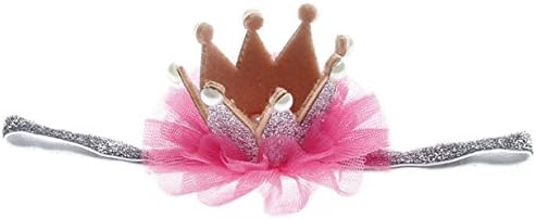Ufraky Baby Girl's Lace Glitter Tiara Crown Headband Pearl Hair Accessories (Silver)
