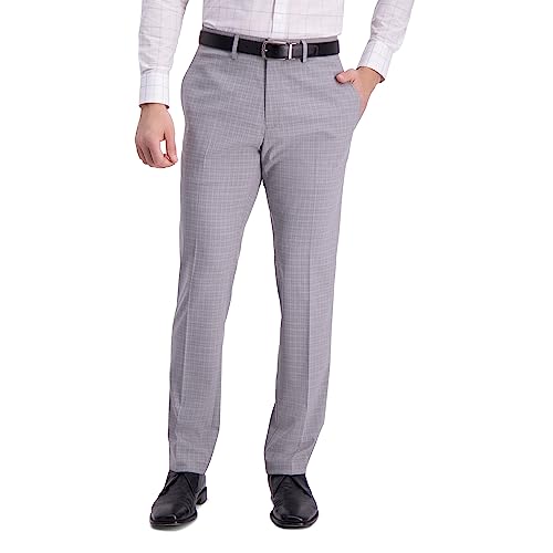 Kenneth Cole Reaction Men’s Premium Flex Slim Fit Plaid Fabric Dress Pant, Grey, 38 x 30