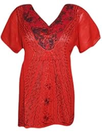 Amelia Womens Blouse Hand Embroidered Bohemian Bikini Swimwear Beach Cover Up Tunic Top L