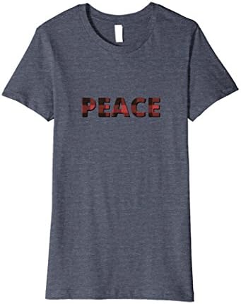 Womens Peace Red Buffalo Plaid Christmas T-Shirt for Him or Her XL Heather Blue