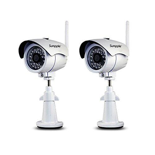 Sumpple 2X WiFi Wireless/Wired HD 720P Infrared Night Vision Outdoor/Indoor Internet Security Bullet Camera , IP66 Waterproof, 8X Digital Zoom, Video Record, Motion Sensor Detection, Email Alarm