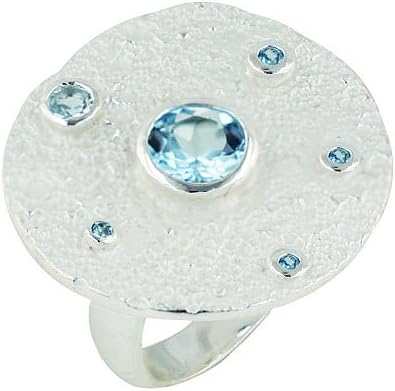 Sterling Silver 5 Little Blue Topaz Surrounding a Big Blue Topaz Ring Size 7