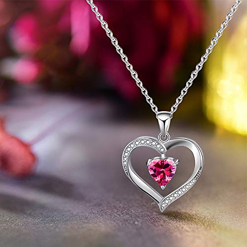Happy Camp Forever Love Heart Women Necklace 925 Sterling Silver Birthstone Pendant Necklaces for Women with 925 Sterling Silver Chain and 5A Cubic Zirconia Jewelry for Women 18\'\' (Sliver-01-Jan.)