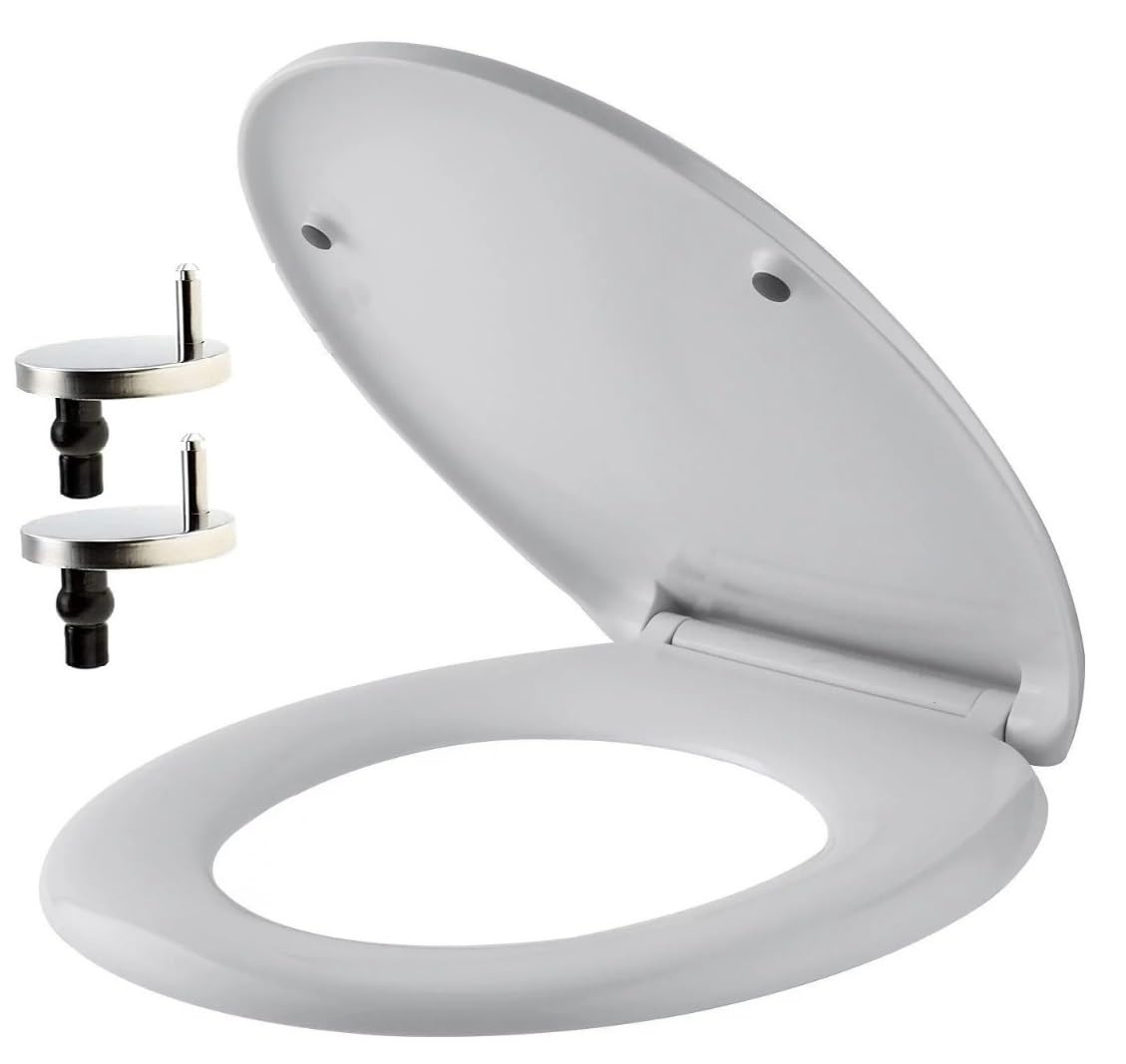 Soft Close Oval Toilet Seat Heavy Duty Anti Bacterial Quick Release for Easy Cleaning Hard Wearing Premium UF Material Easy Installation with Dual Fixing & Adjustable Hinges White