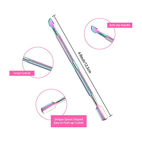 3 Pcs Cuticle Tools Cuticle Trimmer Remover, Nippers & Pusher Rainbow Cuticle Peeler Scraper Dead Skin Cutter Pusher Stainless Steel Manicure Pedicure Set - Thumbnail 3