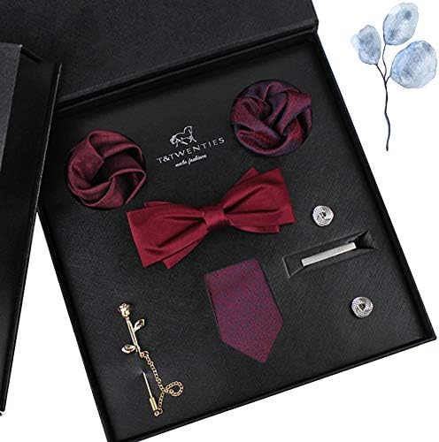 Men's Tie, Bow Tie, Square Scarf, Cuff, Brooch, Five Sets of Gift Box, Suitable for Formal Business Party Wedding Birthday Gifts for Husband Friend (Color : C)
