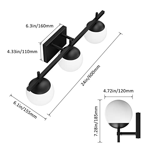 Ralbay Mid Century Modern Bathroom Vanity Lights 3Light Matte Black