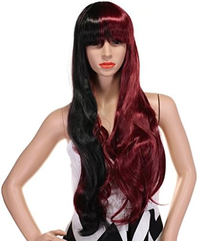 Long Straight Two Colors Hair Wigs with Bangs Cosplay Synthetic Wigs for Women