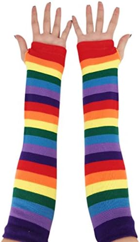 JOYEBUY 2 Pairs Womens Rainbow Stripe Socks & Arm Warmer Gloves Halloween Party Costume (1 Pair Gloves)