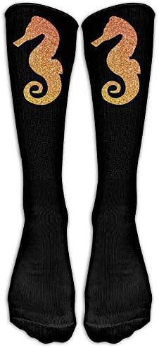 Glitter Gold Seahorse Casual Unisex Sock Knee Long High Socks Sport Athletic Crew Socks One Size
