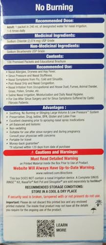 NeilMed Sinus Rinse All Natural Relief Premixed Refill Packets 100 Each
