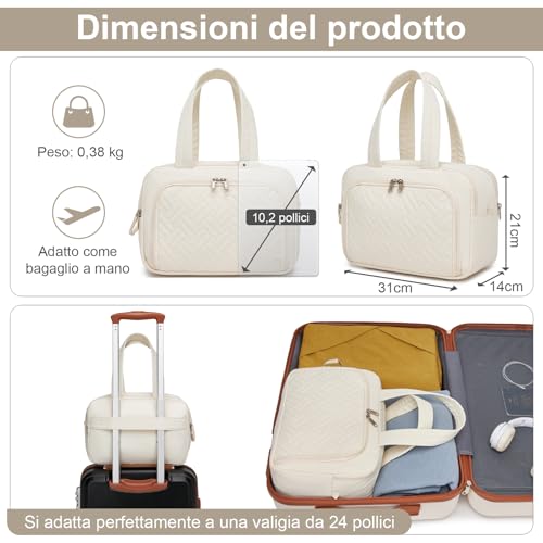 Kono Women's Large Travel Cosmetic Bag, Makeup Bag, Wide Opening, Makeup Bag and Accessories, Waterproof, beige, Minimalist