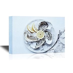 Seafood Canvas Wall Art - Delicious Oyster with Lemon - Gallery Wrap Modern Home Art | Ready to Hang - 12x18 inches