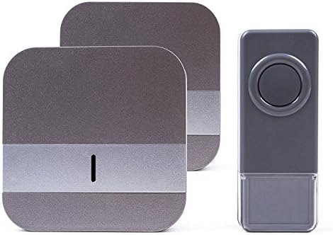 Music Wireless Waterproof Remote Doorbell with 1 Remote and 2 Plugin Operating at over 500 feet Range with Over 50 Chimes No Batteries Required for Receiver Push Button with LED Indicator (Gray 1T2)