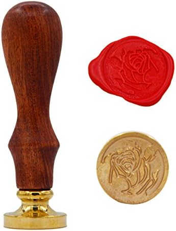 GZZOU Vintage Style Wooden Handle Rose Initial Wax Classic Sealing Wax Seal Stamp (Rose-07)