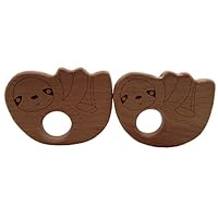 Wendysun 2pcs Wooden Sloth Teethers Nature Baby Teething Toy Organic Eco-Friendly Wood Teething Holder Nursing Baby Teether (2pcs)