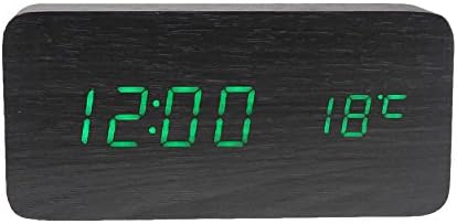 KABB Digital Clock, Wooden Alarm Clock, LED Desk Shelf Clock with Triple Alarms Calendar Temperature Display and Voice Control Travel Clock for Office Home Decor (6 Inches)
