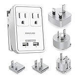 POWERADD Travel Power Adapter Kits - Dual 2.4A USB Ports + 2 Outlets Wall Charger with Worldwide Wall Plugs for UK, US, AU, Europe & Asia, Gift Pouch Included - UL Listed