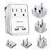 POWERADD Travel Adapter Kits - Dual USB Ports + 2 Outlets International Travel Outlet with Universal Adapters for UK, US, AU, Europe & Asia, Gift Pouch Included - UL Listed