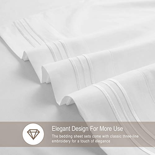VEEYOO Twin XL Size Bed Sheet Set - 3 Piece Brushed Microfiber 1800 Bedding Set, Hypoallergenic Comfortable Fitted Sheet - 16 inches Deep Pocket, 1 Flat Sheet 1 Fitted Sheet 1 Pillowcase, White - Thumbnail 5