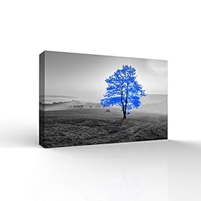 Blue and Black Abstract Colorful Tree Painting Wall...