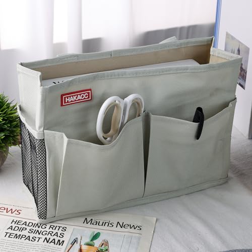 HAKACC Bedside Storage Organizer, Hanging Bed Organizer Bedside Caddy Remote Holder for Home College Dorm Light Grey