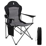 EVER ADVANCED Oversized Padded Quad Arm Chair Collapsible Steel Frame High Back Folding Camp Chair with Cup Holder, Heavy Duty Supports 300 lbs
