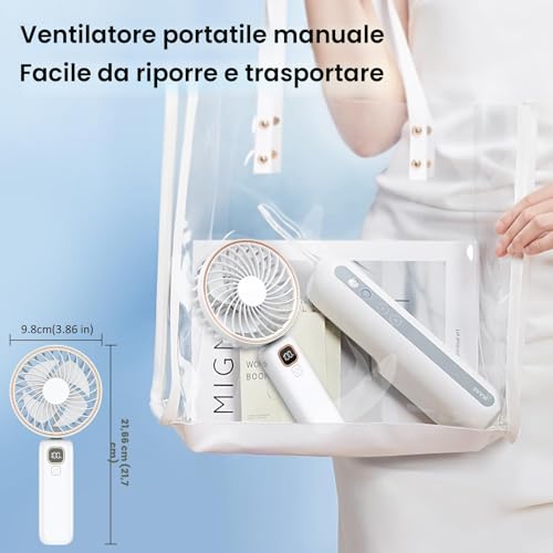 POIFL Hand Held Fan,Portable Handheld USB Rechargeable Fans with 5 Speeds,Battery Operated Mini Fan Foldable Desk Desktop Fans with LED Display for Home Office Bedroom Outdoor Travel