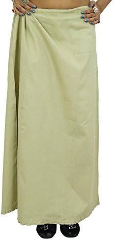 Saree Petticoat (60 Color Options) 100% Cotton Adjustable Waist (With Nada/String) ( Free Size Stitched ) Beige 3